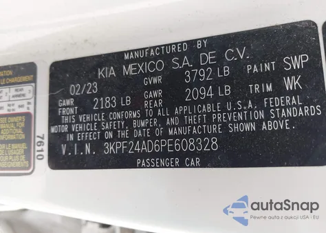 2023 Kia Forte Lx from USA, damaged, VIN 3KPF24AD6PE608328